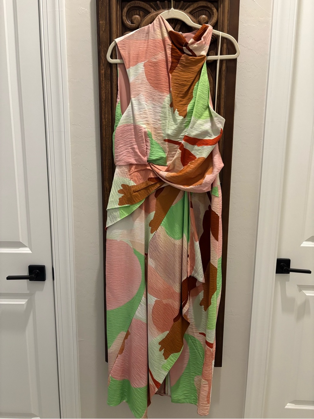 EUC ASOS Edition One-Shoulder Abstract Print Draped Midi Dress, US10